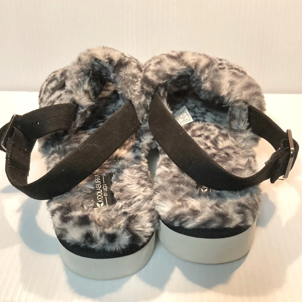 KOOLABURRA by UGG Fuzz’d Out Slingback Sandals Snow Leopard Womens Size 10